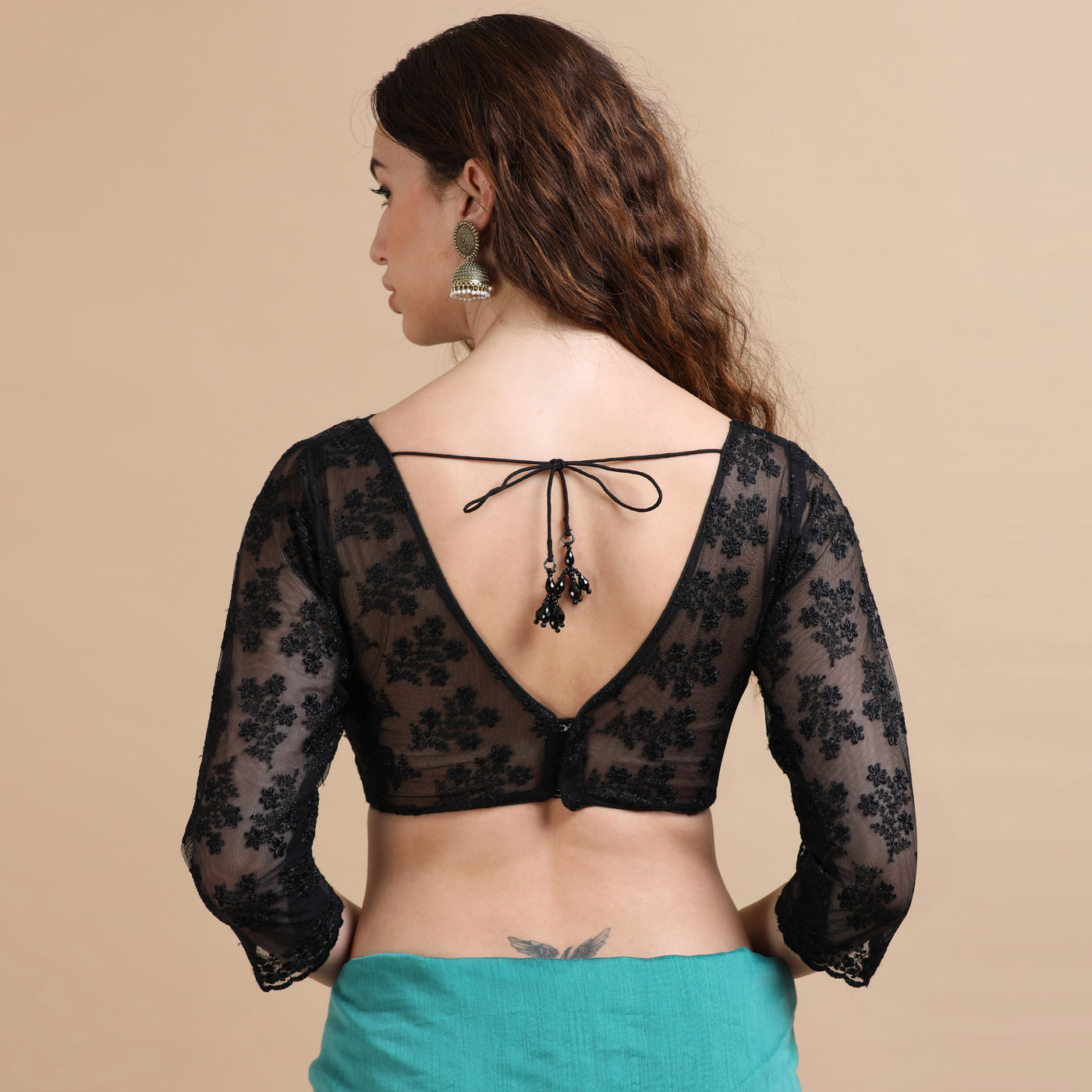 Black Embroidered Net Blouse