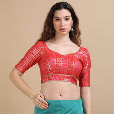 Red and Pink Banarasi Jacquard Blouse