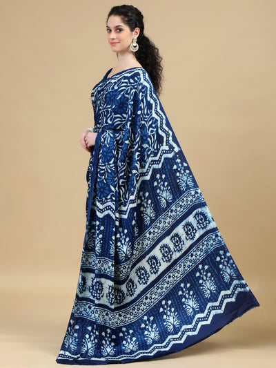 Stunning Indigo Ajrakh Hand Block Print on Modal Silk Saree