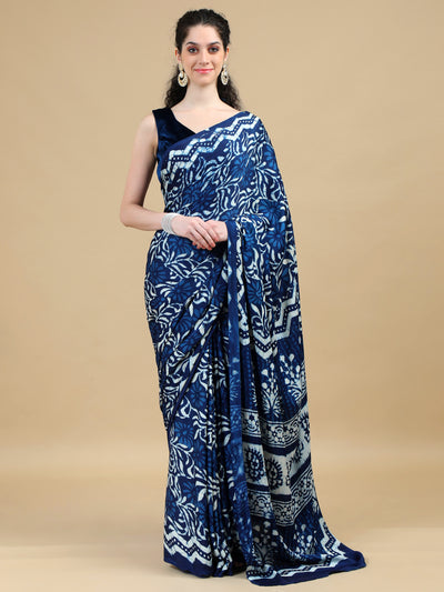 Stunning Indigo Ajrakh Hand Block Print on Modal Silk Saree