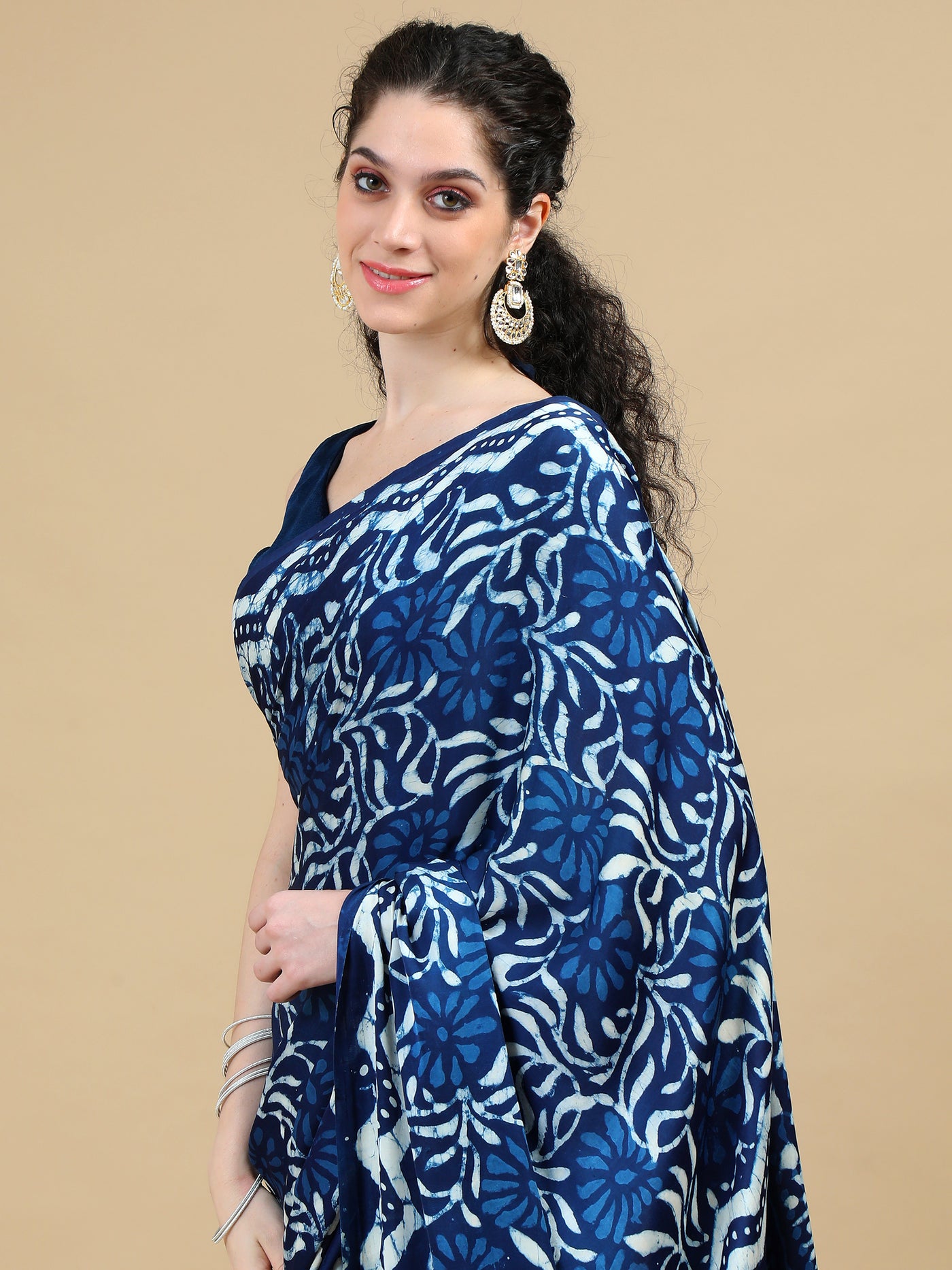 Stunning Indigo Ajrakh Hand Block Print on Modal Silk Saree