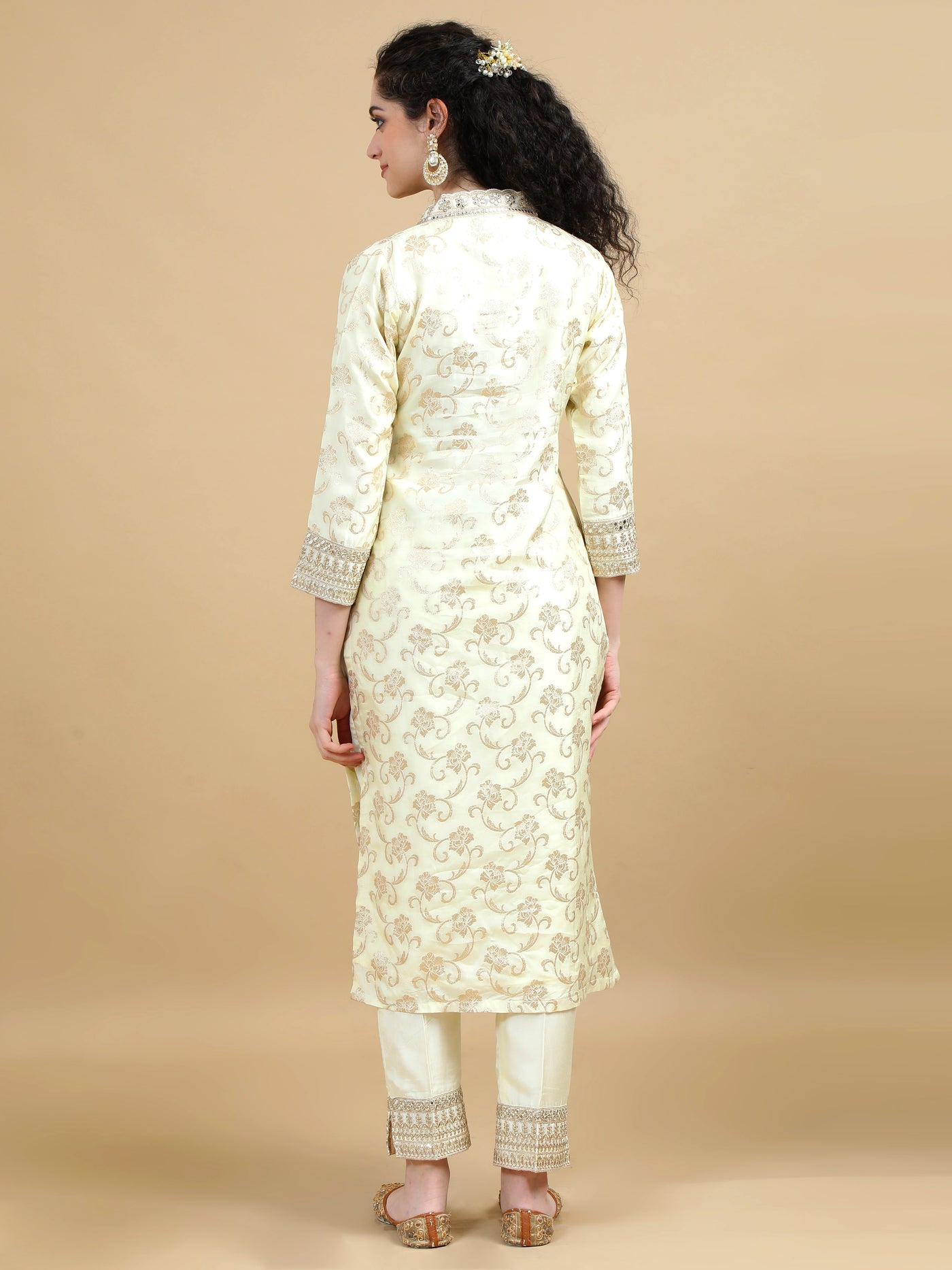 Ivory Kurta Set with Gold Embroidered and Contrasting Mustard Dupatta