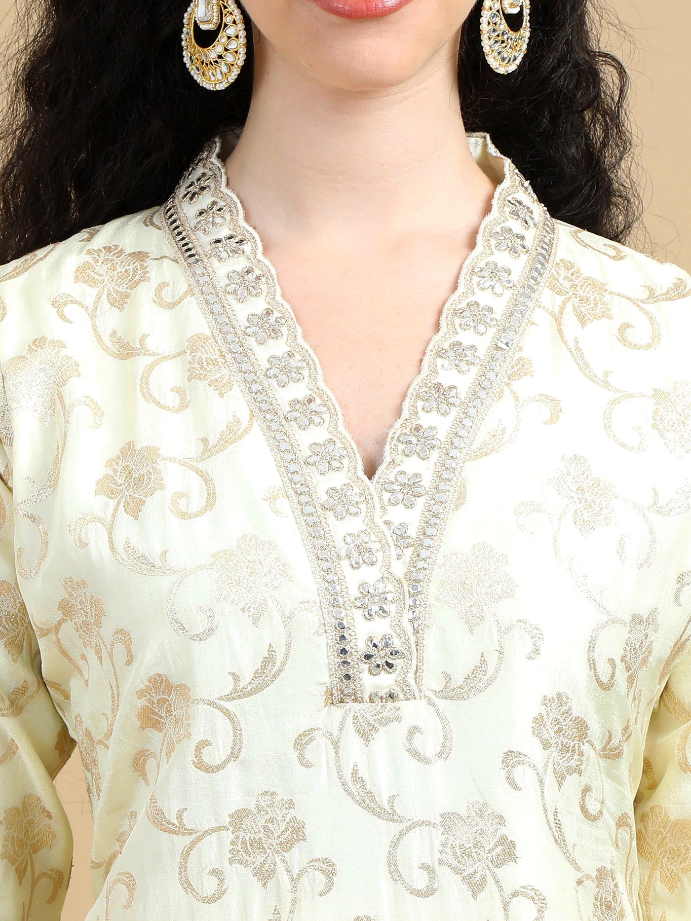 Ivory Kurta Set with Gold Embroidered and Contrasting Mustard Dupatta