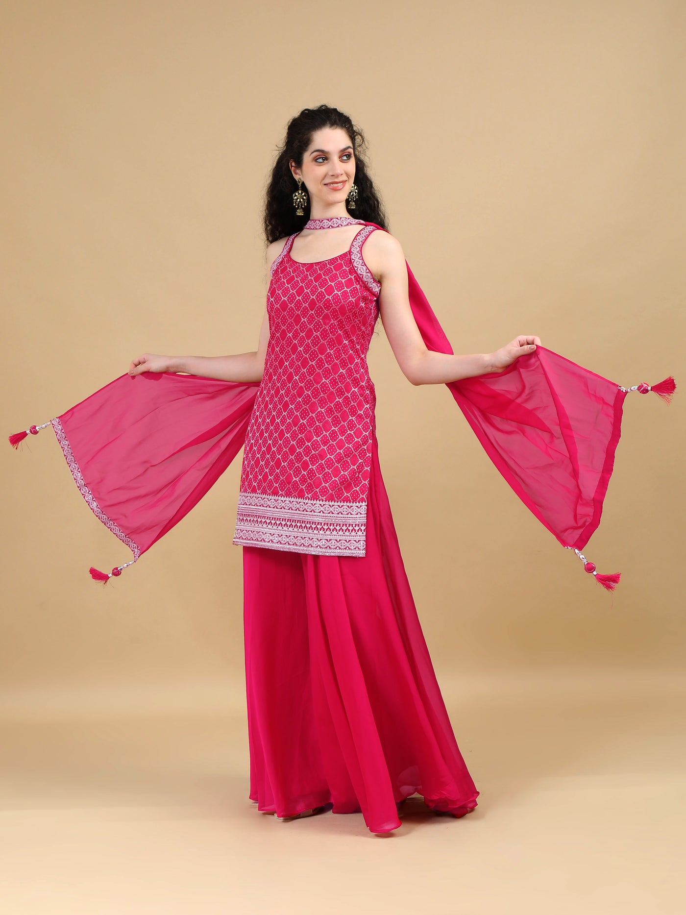 Radiant Pink Embroidered Sharara Set with Dupatta