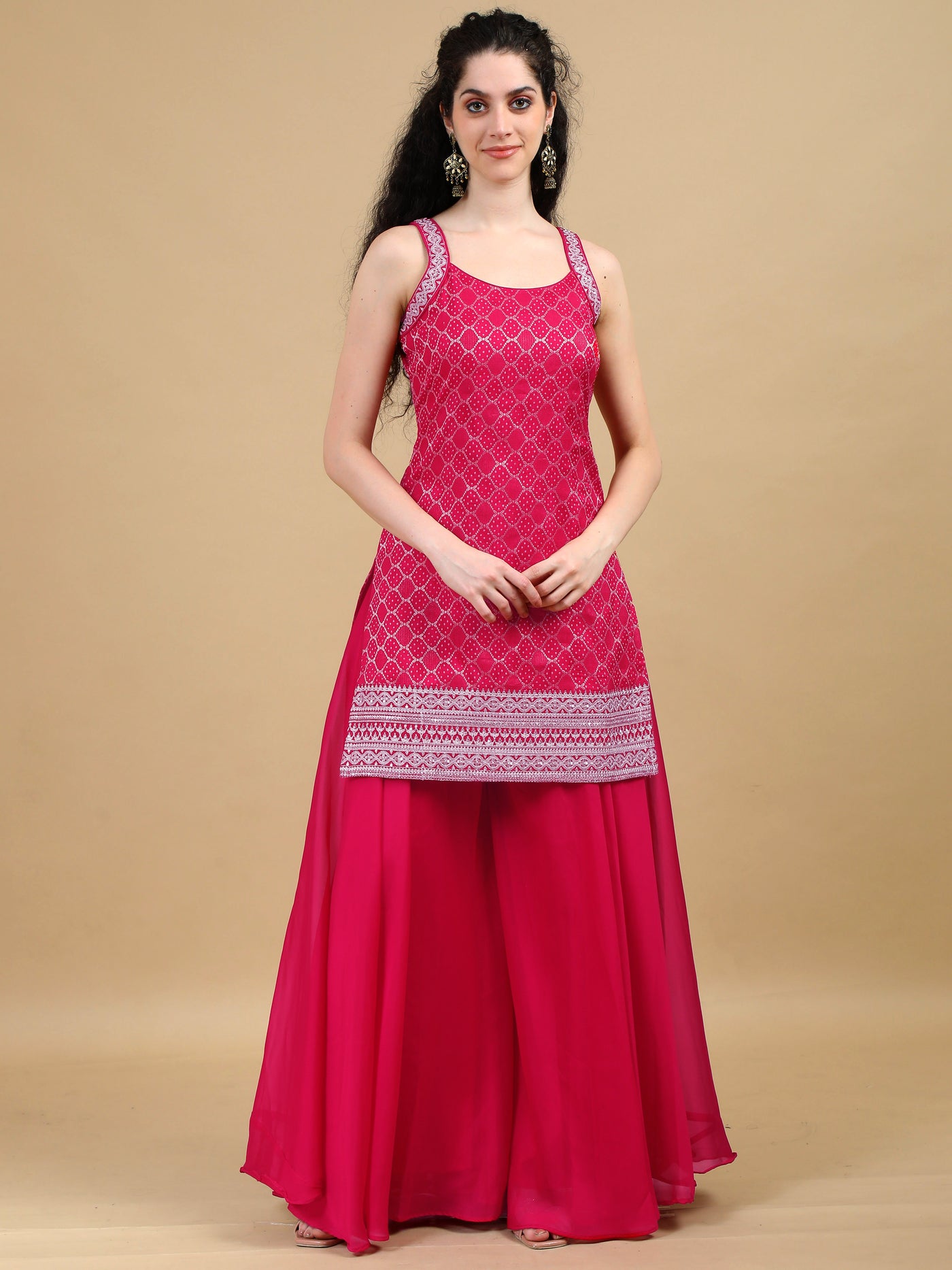 Radiant Pink Embroidered Sharara Set with Dupatta