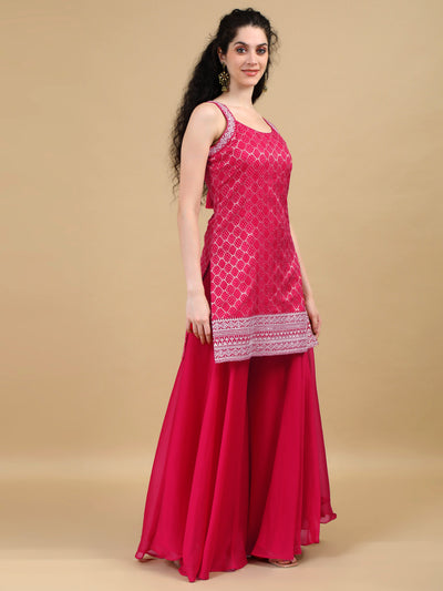 Radiant Pink Embroidered Sharara Set with Dupatta