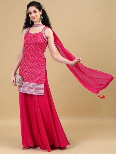 Radiant Pink Embroidered Sharara Set with Dupatta