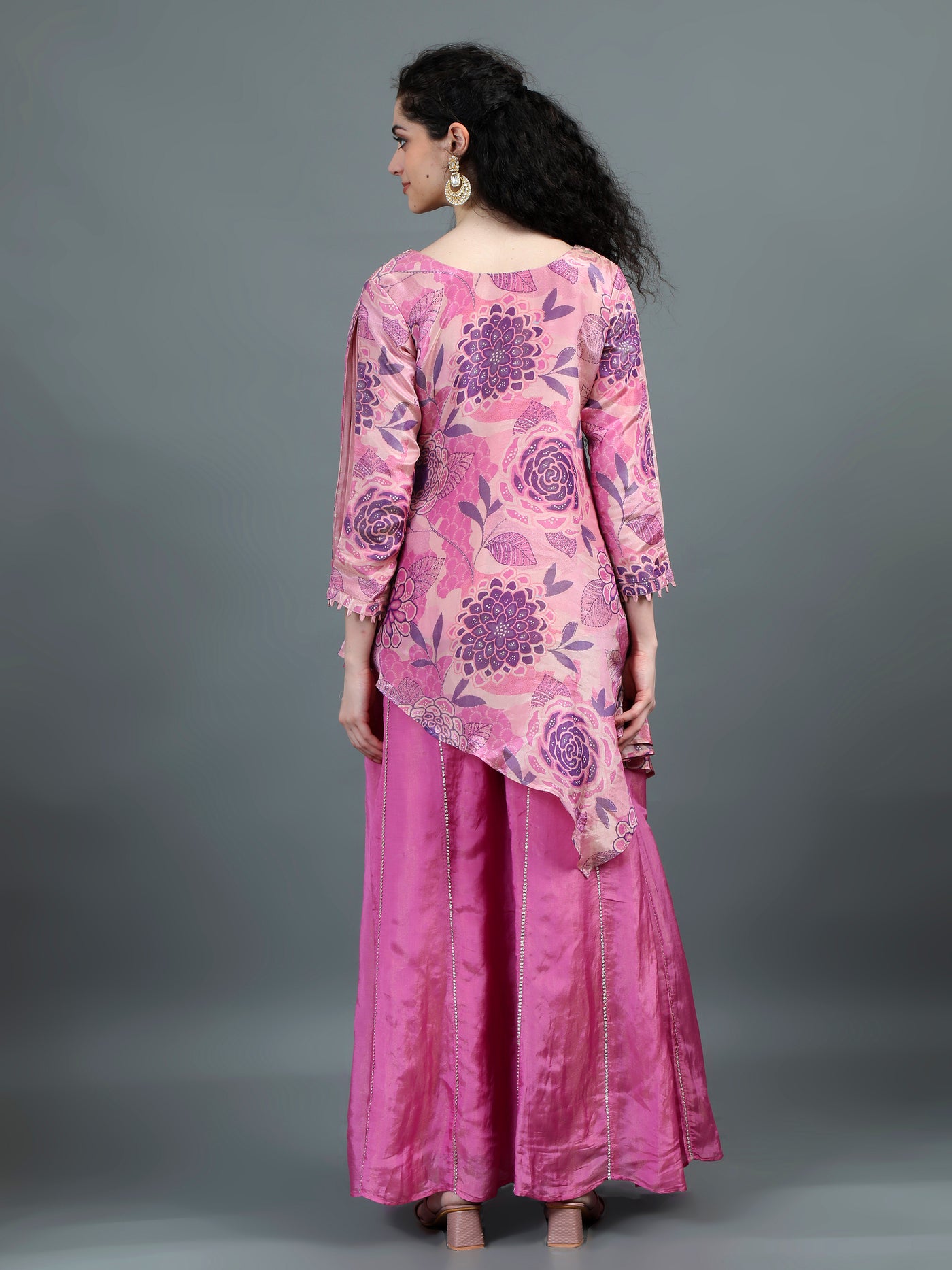 Charming Pink Floral Embroidered Sharara Set with Tassel Accents