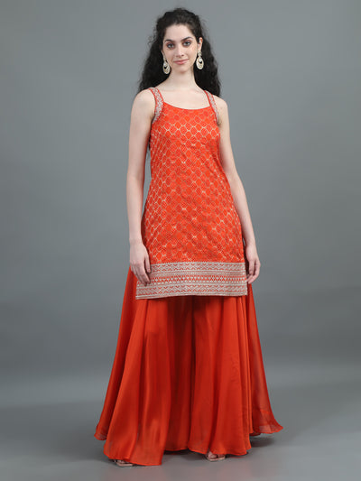 Radiant Orange Embroidered Sharara Set with Dupatta