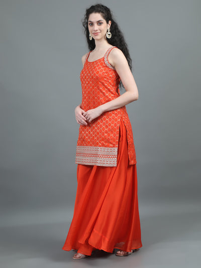 Radiant Orange Embroidered Sharara Set with Dupatta