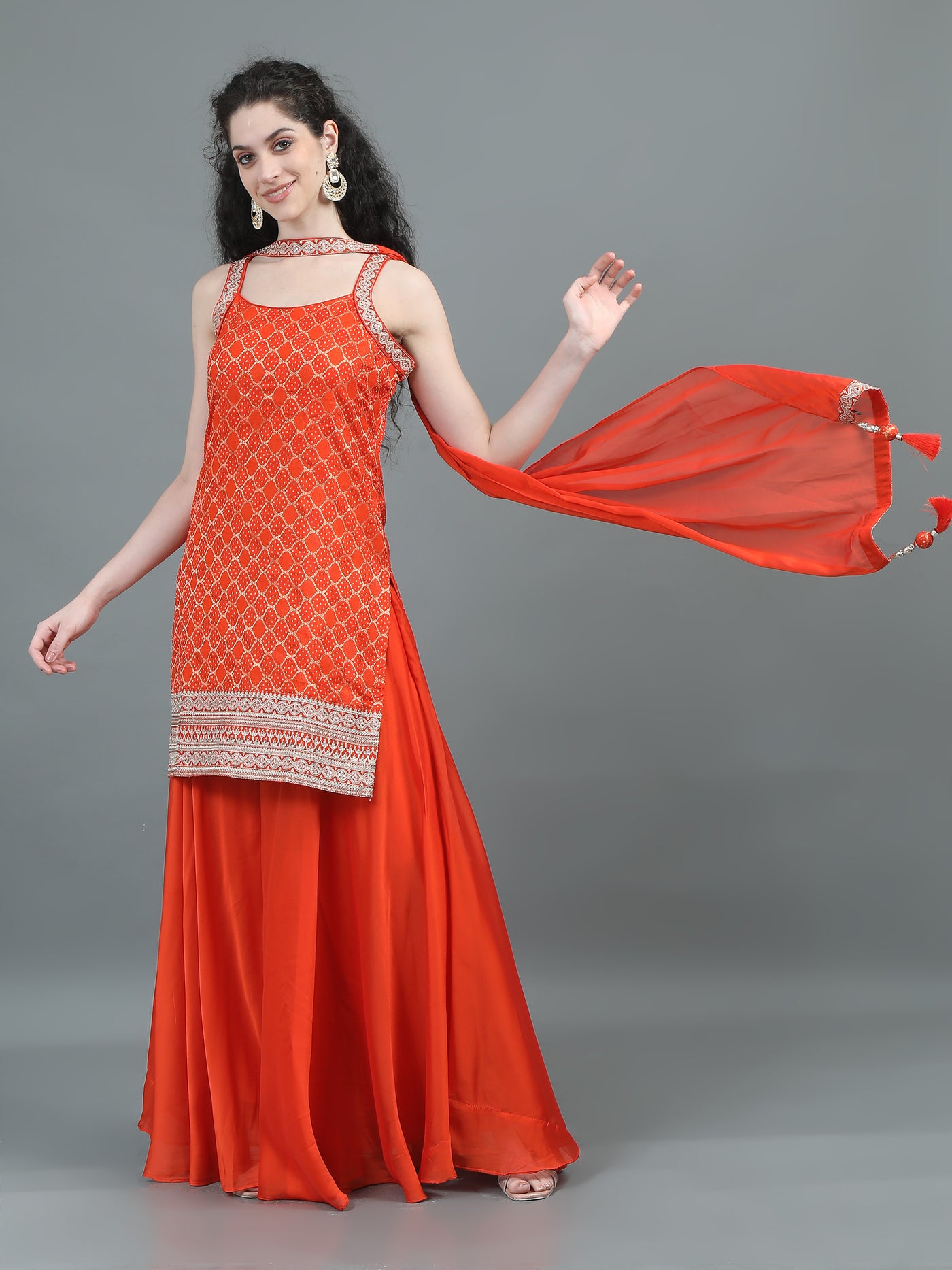 Radiant Orange Embroidered Sharara Set with Dupatta