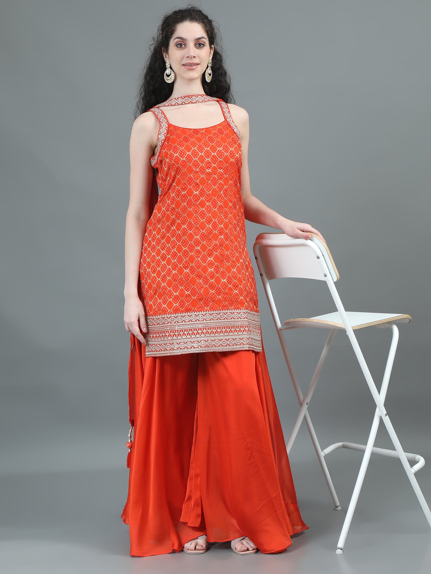 Radiant Orange Embroidered Sharara Set with Dupatta