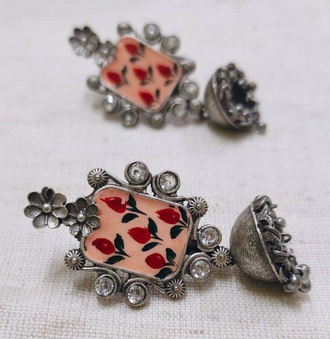 Geometric Enamel Handpainted Jaipur Jhumka Earrings