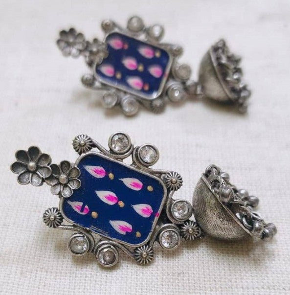 Geometric Enamel Handpainted Jaipur Jhumka Earrings