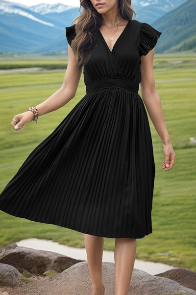 Perfee Tied Smocked Waist Flutter Sleeve Dress