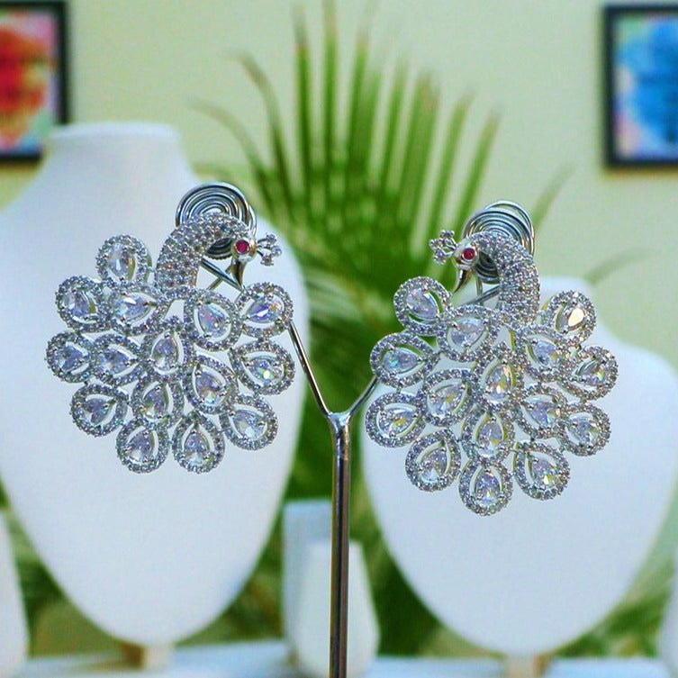 White Stone Partywear Statement CZ AD Earrings