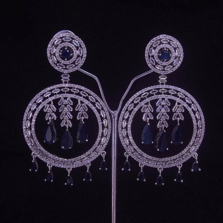 Sapphire Blue Stones and Zircon Long Earrings