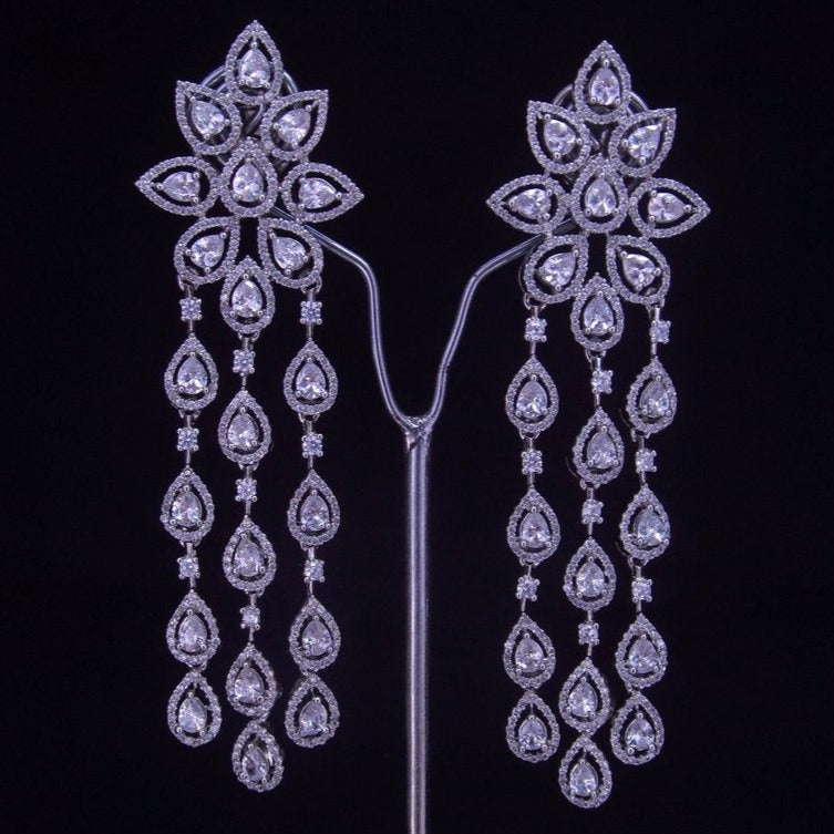 Dazzling Designer CZ Long Earrings