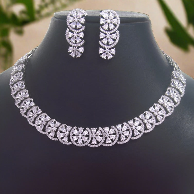 Graceful Radiance: Silver & White CZ Diamond Classic Necklace Set