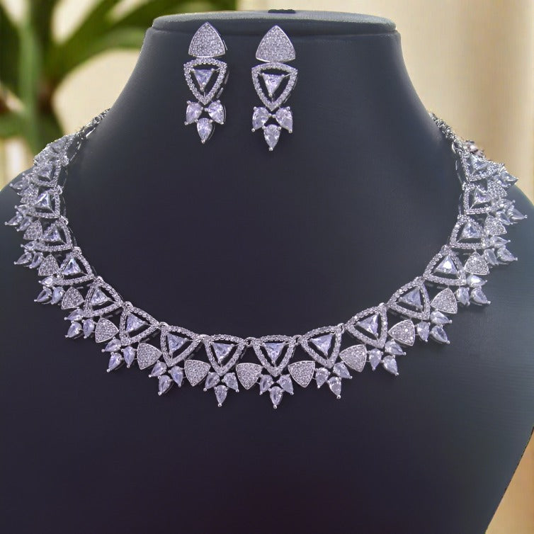 Dazzling White CZ Stones Diamond Necklace Set