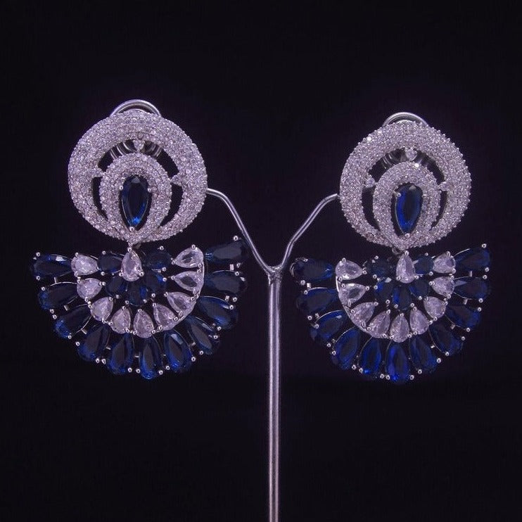 Sapphire Blue and Diamond CZ AD Statement Earrings