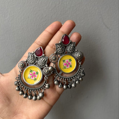 Oxidised Hand painted Meenakari Antique Earrings