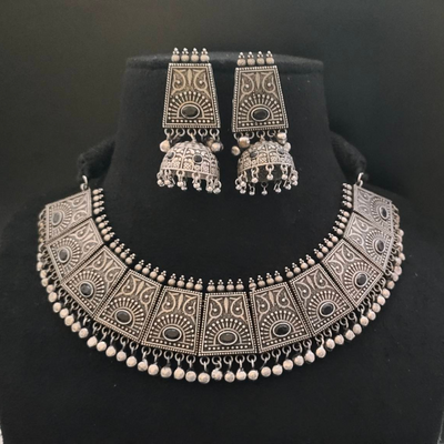 Silver look alike Oxidized Choker Necklace set