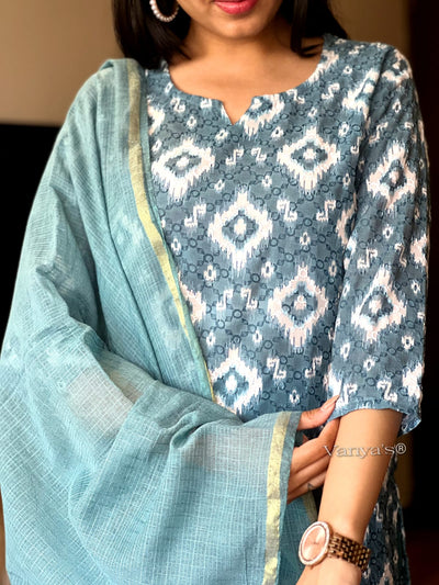 Blue Cotton Kurta Set with Chikankari Work