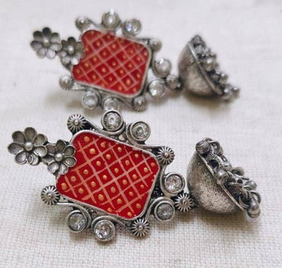Geometric Enamel Handpainted Jaipur Jhumka Earrings