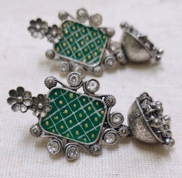 Geometric Enamel Handpainted Jaipur Jhumka Earrings