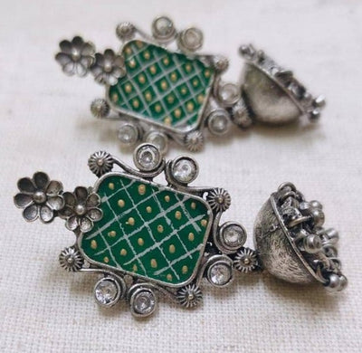 Geometric Enamel Handpainted Jaipur Jhumka Earrings