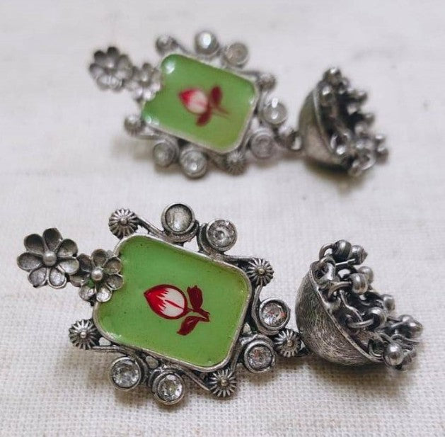 Geometric Enamel Handpainted Jaipur Jhumka Earrings