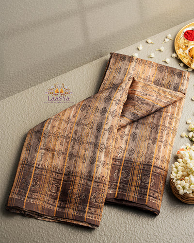 Pure Chanderi Silk Cotton Saree with Hand Block Print in earthy tones