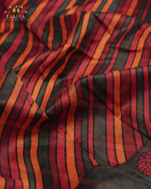 Pure Chanderi Silk Cotton with Hand Block Print in Multicolor Stripes