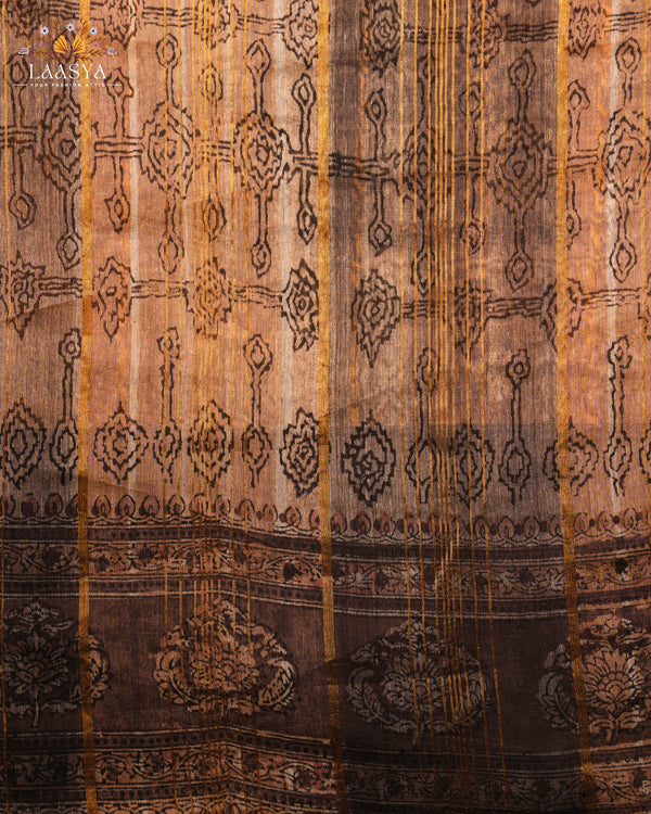 Pure Chanderi Silk Cotton Saree with Hand Block Print in earthy tones