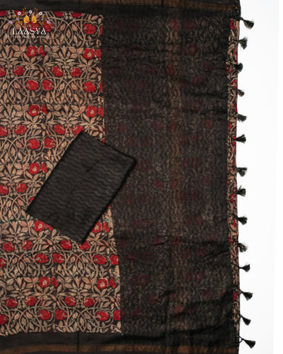 Pure Chanderi Silk Cotton with Hand Block Print in Black