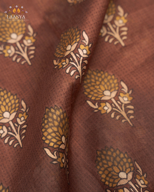 Pure Chanderi Silk Cotton with Hand Block Print in Brown Shade