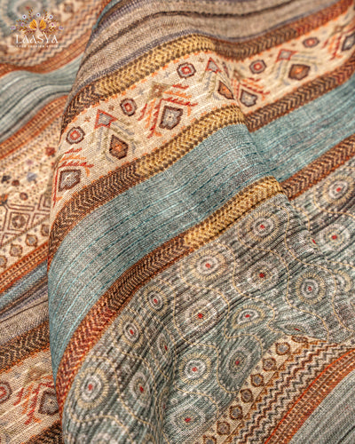 Pure Organic Linen Premium Quality Digital Print Saree in Baby Blue Shade