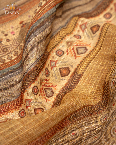 Pure Organic Linen Premium Quality Digital Print Saree in Mustard Yellow Shade