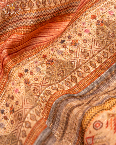 Pure Organic Linen Premium Quality Digital Print Saree in Coral Shade