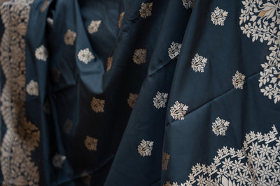 Black Silk Blend Saree with Antique Gold Zari Weave