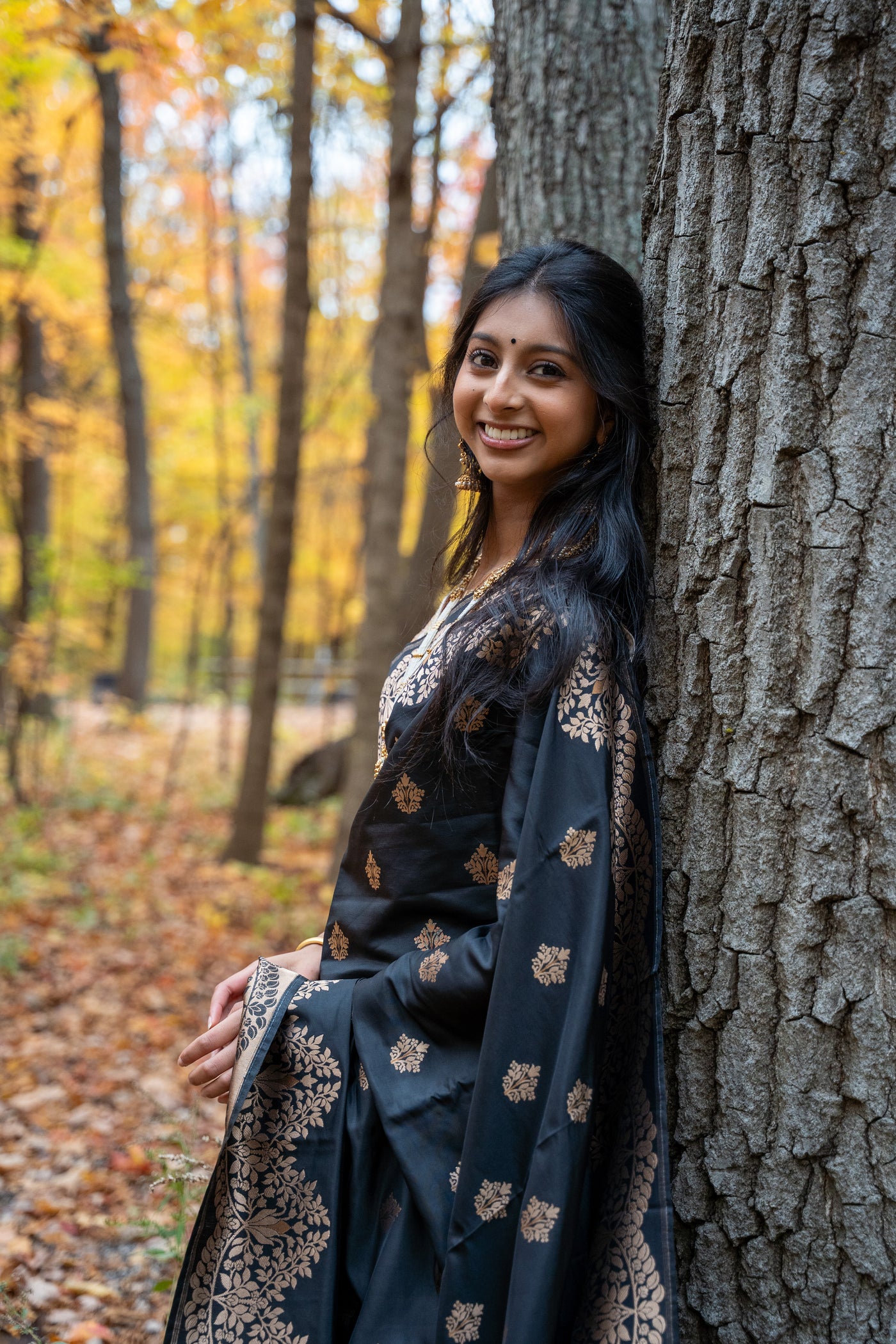 Black Silk Blend Saree with Antique Gold Zari Weave