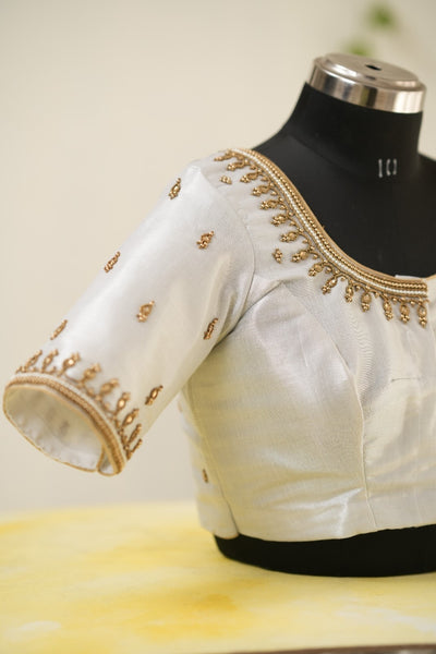 Silver Tissue Aari Handwork Blouse