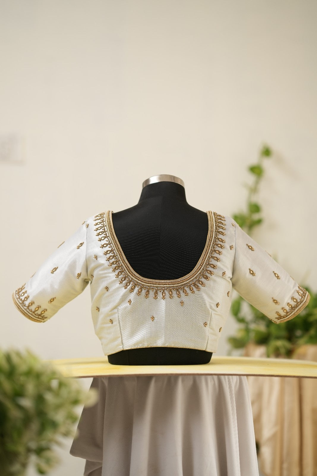 Silver Tissue Aari Handwork Blouse