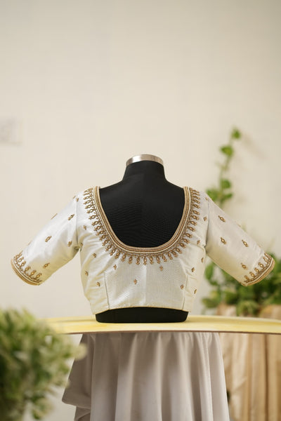 Silver Tissue Aari Handwork Blouse