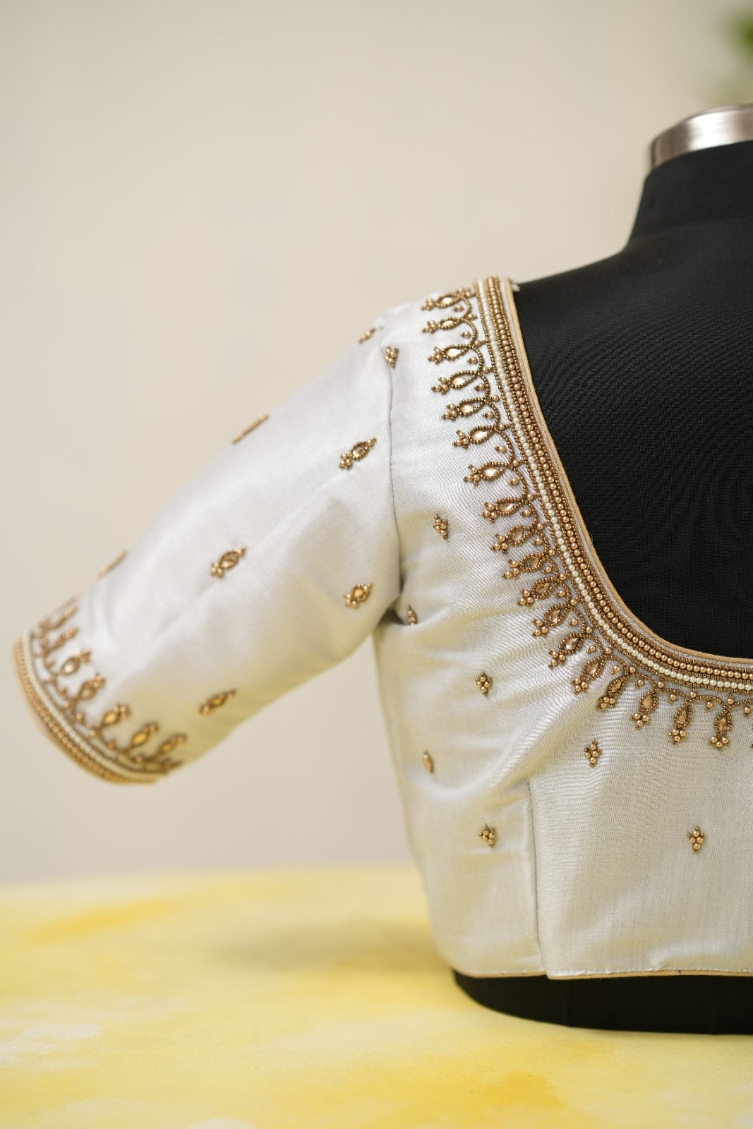 Silver Tissue Aari Handwork Blouse