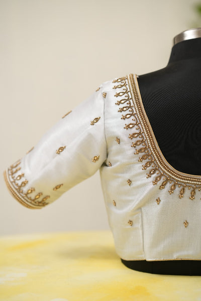 Silver Tissue Aari Handwork Blouse