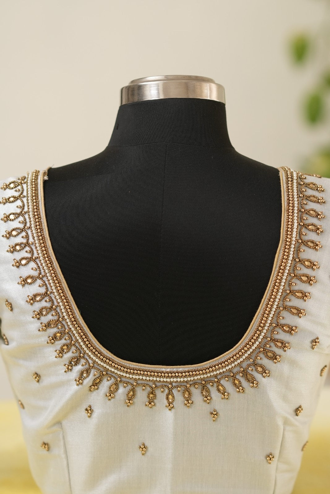 Silver Tissue Aari Handwork Blouse