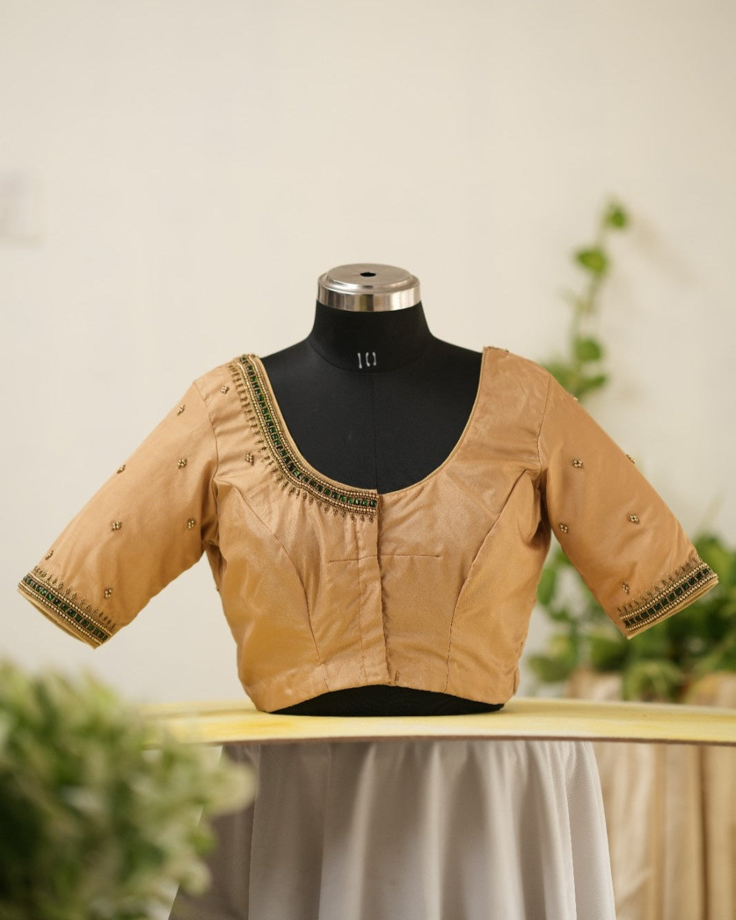 Gold Aari Handwork Blouse in Silk Cotton