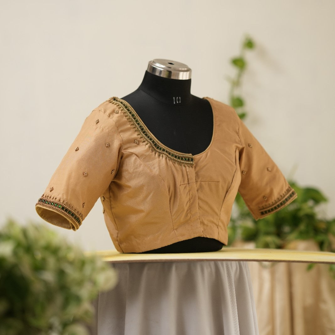 Gold Aari Handwork Blouse in Silk Cotton
